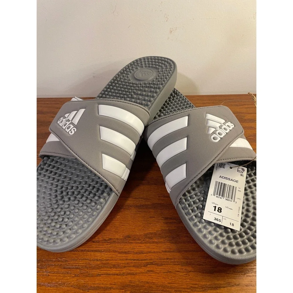 Adidas Adissage Slides Sandals Massage Comfort Sport Gray White NEW‎ Mens 18